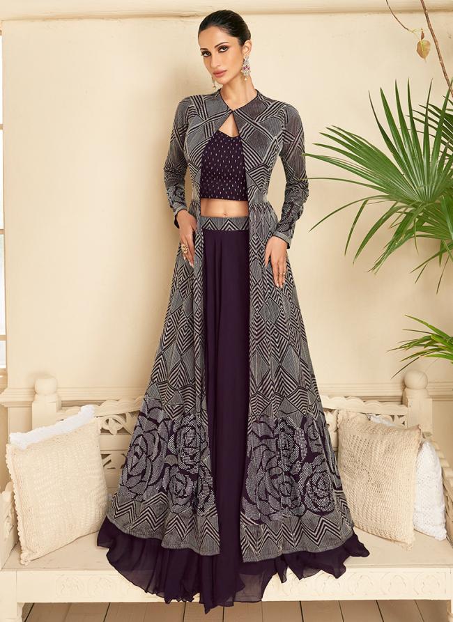 Georgette Wine Wedding Wear Embroidery Work Readymade Salwar Suit